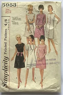 £4.25 • Buy Vintage Simplicity 5953 A-Line Dress 60s Sewing Pattern - Bust 34”