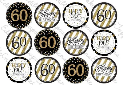 60th Birthday Cupcake Toppers Edible Icing Cake Sixty • £2.79