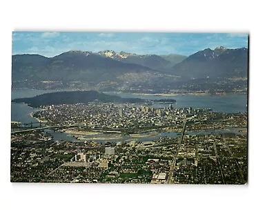 Vintage Vancouver BC Aerial View Postcard - Downtown Harbour & Mountains • $4.50