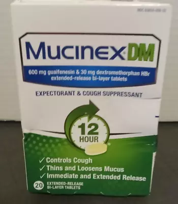 Mucinex DM 12 Hour 600 Mg Cough Suppressant 20 Tablets  EXP 12/24 • $9.99