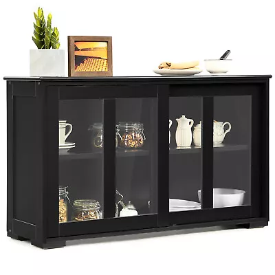 Storage Cabinet Sideboard Buffet Cupboard Glass Sliding Door Pantry Kitchen New • $139.99