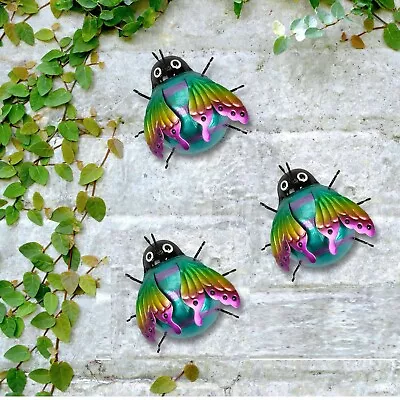 3X Metallic Wall Art Decoration Multi-Color Insect Indoor/Outdoor (Garden) • £10.50