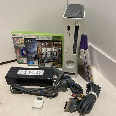 White Microsoft Xbox 360 Console + 5 GAMES! Matte Black • No Controller! GTA 5 • $64.64