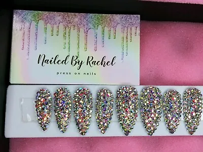 Super Bling Swarvoski Crystal Press On Nails - Bridal Stiletto Diamond Bling Set • $90