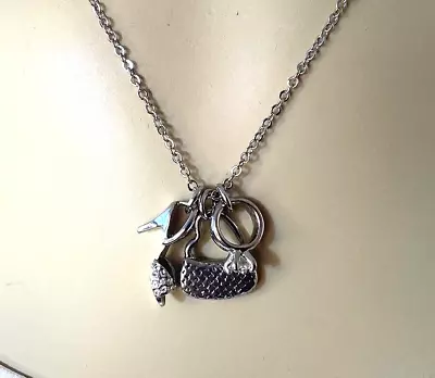 Lia Sophia Party Girl Shoe Purse Ring Charm Necklace Silver Tone Finish 152 • $10