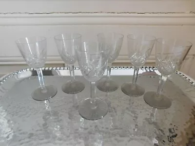 Set Of Six Small Glasses Crystal Carved IN The Flavour Baccarat St Louis • £108