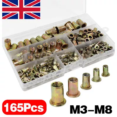 £6.58 • Buy 165PCS Mixed Rivet Nut Tool Zinc Steel Rivnut Insert Threaded Nutsert M3-M8 Kit