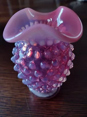 Fenton Vintage Opalescent Cranberry Pink Hobnail Ruffled Flower Bud Vase • $19