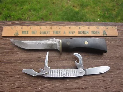 2 Vtg Imperial Usa Knives-1 Fixed Damascene 5 Blade & 1 1974 Us Military • $57.95