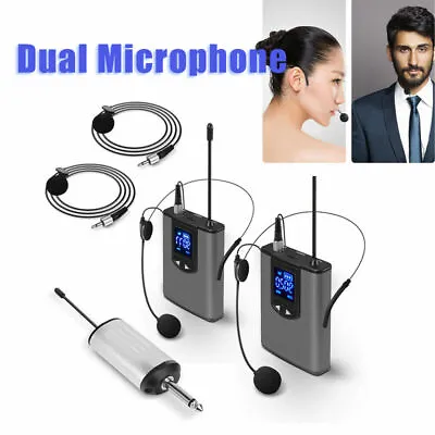 UHF Wireless Microphone Lavalier Lapel Mic Mini Receiver Transmitter Headset Set • £30.22