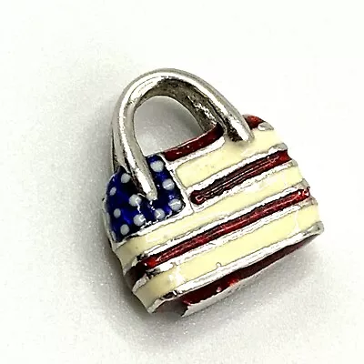 925 SILVER USA Flag Purse Enamel Military Mom Bead Bracelet CHARM • $11.01