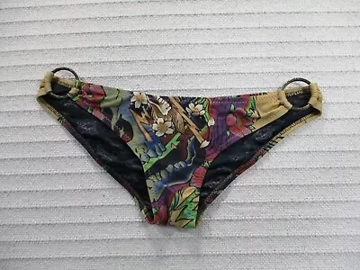 Y2K Ed Hardy Womens Bikini Bottom Medium Brown Floral Ring Skull Rhinestones  • $59.99