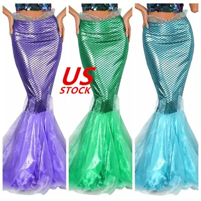 Women's Mermaid Skirt Metallic Shiny Costume Cosplay Fishtail Fancy Dress Up • $20.15