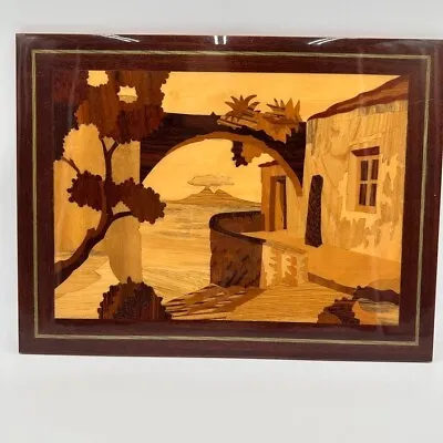 Marquetry Napoli Naples Bay Coastal Volcano Inlaid Inlay Wood Wall Art Italy • $34.99