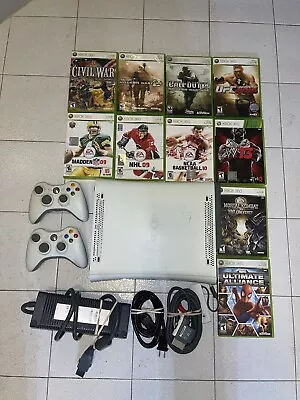 Xbox 360 White Console Bundle Controller Cables HDD 10 Video Games Free Shipping • $174.99