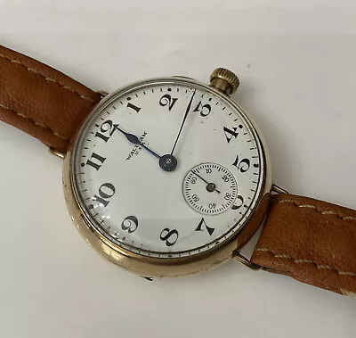 Vintage Waltham 15 Jewels 9ct 9k Gold Dennison Men’s Trench Wrist Watch Working • £495