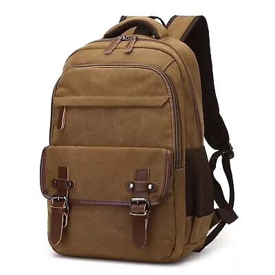 Canvas Backpack Vintage Daypack For Men Women Brown Travel Rucksack Backpac... • $47.62