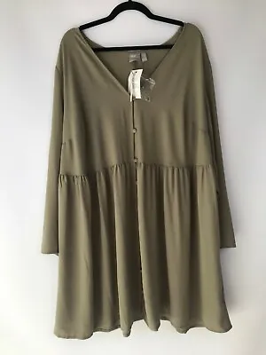 $29 • Buy ASOS Size 22 Olive Green Long Sleeve Knee Length Loose Fitted Dress BNWT's 