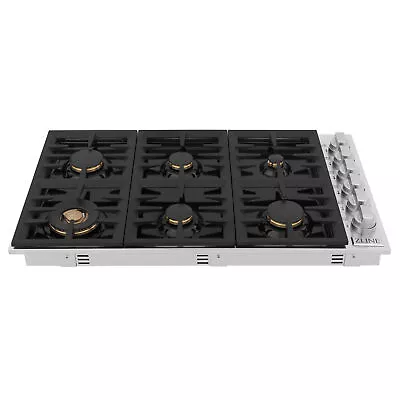 ZLINE 36  Dropin BLACK Porcelain Cooktop With 6 Gas BRASS Burners RC-BR-36-PBT • $1232.10