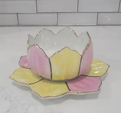 Gold Castle Lotus Rice Bowl Plate Vintage Japan Gold Rimmed Pink And Yellow • £24.32