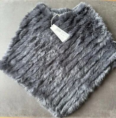 RP240€ STEFANEL Italy Real Rabbit Fur Wool Blend Poncho Jacket Scarf Dark Grey • $150