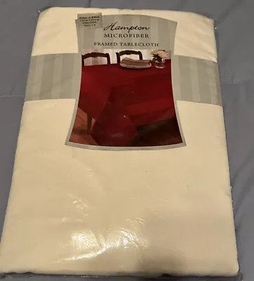 Hampton Microfiber Framed Ivory Tablecloth 60” X 84” Oblong Water Repellent NIP • $16