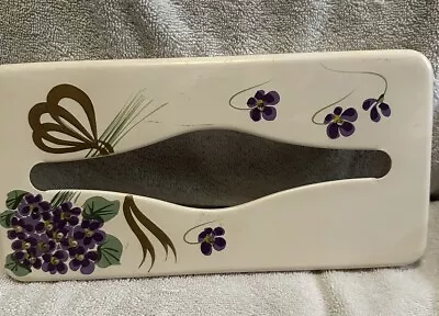 Ransburg Metal Tissue Holder  Wall Mountable  Lilac Flowers  Gemstones Vintage • $22.90