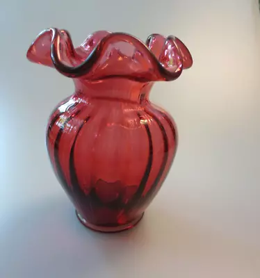 Beautiful Vintage Fenton Cranberry Ruffled Vase 5 1/4  Tall • $28.80