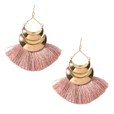 Ethnic Bohemian Traditional Jewellery Metal Pink Tassel Chunky Indian Earrings • $2.98