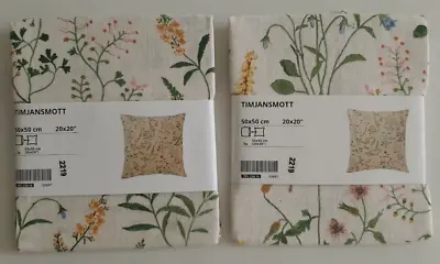 2 IKEA Timjansmott Cushion Throw Pillow Cover 20x20 In Beige Floral Set • £21.90