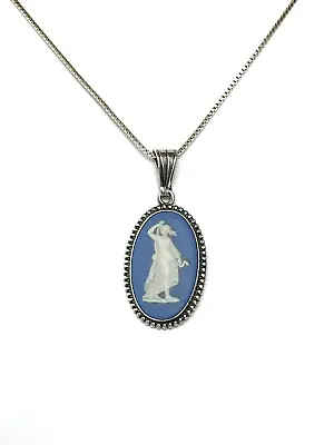 £49.99 • Buy Vintage Wedgwood Cameo Blue Jasper Sterling Silver Goddess Pendant Necklace