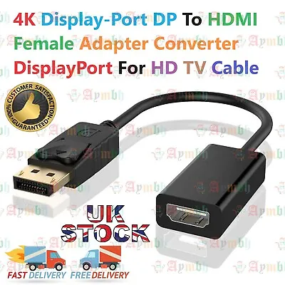 4K Display-Port DP To HDMI Female Cable Adapter Converter DisplayPort For HD TV • £4.19