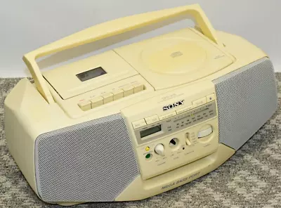 Vintage Sony CFD-V15 Boombox Radio Cassette CD Player/Recorder Cream White WORKS • $118.88