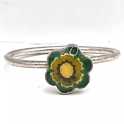 Tiny Sterling Silver Childs Or Knuckle Ring Size 1.5 Single Glass Millefiori  • $14