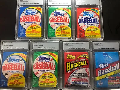 $65 • Buy 1986 1987 1988 1989 1990 1991 1992 Wax Pack Lot 7 Graded Unopened Encapsulated