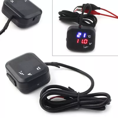 Universal Motorcycle Air Temperature Gauge LED Voltmeter Voltage Thermometer • $18.42