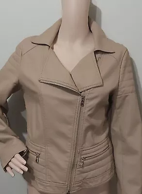 Valley Girl - Leather Look Jacket - Beige - Size 12 - Classic • $25.95