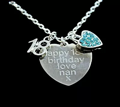 ENGRAVED Necklace Heart Pendant Personalised Birthday Gifts 16th 18th 21st 40th • £13.49