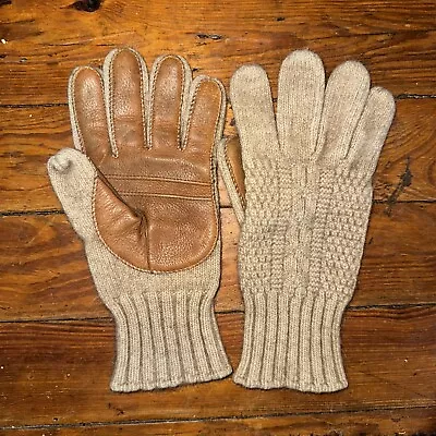 Vintage Aris Winter Gloves Womens One Size Tan Knit With Leather • $25