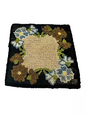 Miniature Dollhouse Rug Hooked Wool Floral 5.75  Square  Vintage • $38.40