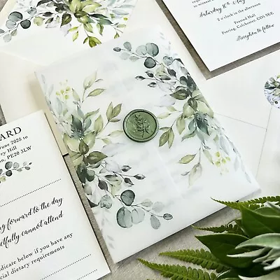 Botanical Greenery Wedding Invitation With Vellum Wrap - Sample • £2.50