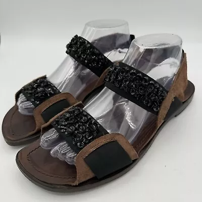 Marni Brown Suede Leather Black Brown Embellished Jeweled Slingback Sandals 40 • $58.99