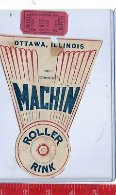 Vintage Lot Roller Rink Decal Machin Ottawa Illinois & Ticket • $10