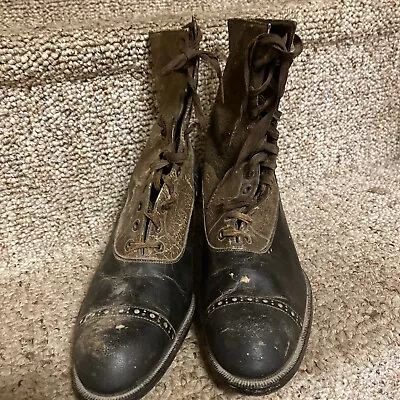Antique/vintage  Leather Boots Lace Up Women's Black/Brown • $25