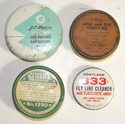 4 Vintage Fly Line Dressing Tins J C Higgins Pflueger Rinal Cortland • $8.99