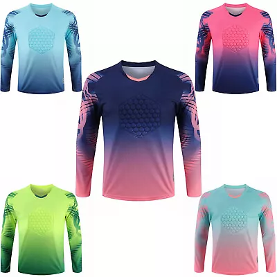 Boy Padded Goalie Shirts Long Sleeve Goalkeeper Jersey Training Football T-Shirt • £15.32