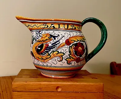 Vintage Deruta Italy Art Pottery Majolica Bright Colorful Pitcher Wine Jug 6.25  • $20