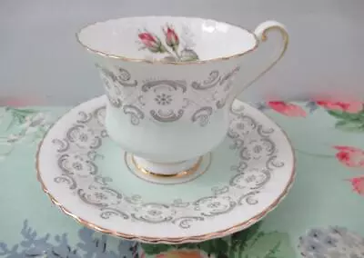 Paragon Duo Tea Cup & Saucer Set Fine China Lacework Rose Buds Mint Green • $28.95