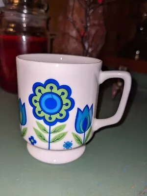 Vtg Blue Green Modern Flower Power Pedestal Mug MCM Coffee Retro Mod Tulip Cup • $19.99