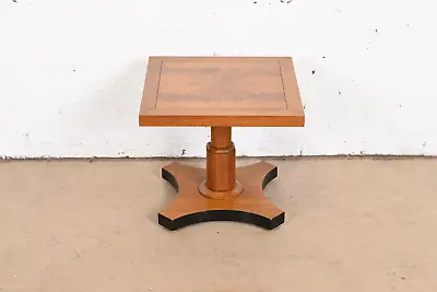 Baker Furniture Neoclassical Burled Walnut Pedestal Tea Table • $1095